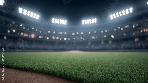 New year celebration at the baseball stadium night lights illuminate the field in a cinematic view