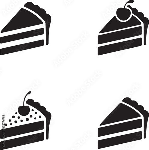 Set of Piece of cake silhouette vector illustration isolated On Transparent Background