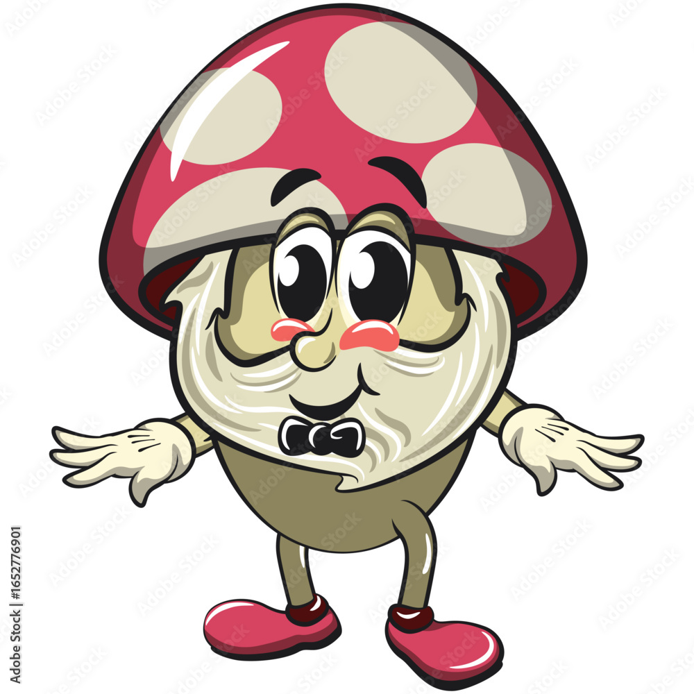 Fototapeta premium cute mushroom character cartoon mascot vector illustration mascot with a bow tie, work of hand drawn