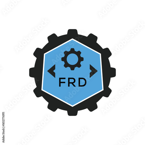 FRD Industrial Gear Logo Design – Engineering, Mechanical, and Construction Branding Icon. FRD Letter Logo.
