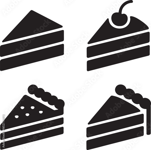 Set of Piece of cake silhouette vector illustration isolated On Transparent Background