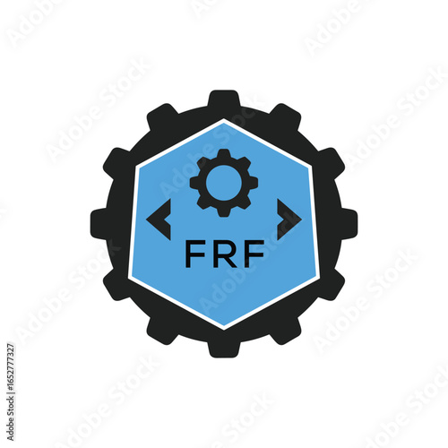 FRF Industrial Gear Logo Design – Engineering, Mechanical, and Construction Branding Icon. FRF Letter Logo.
