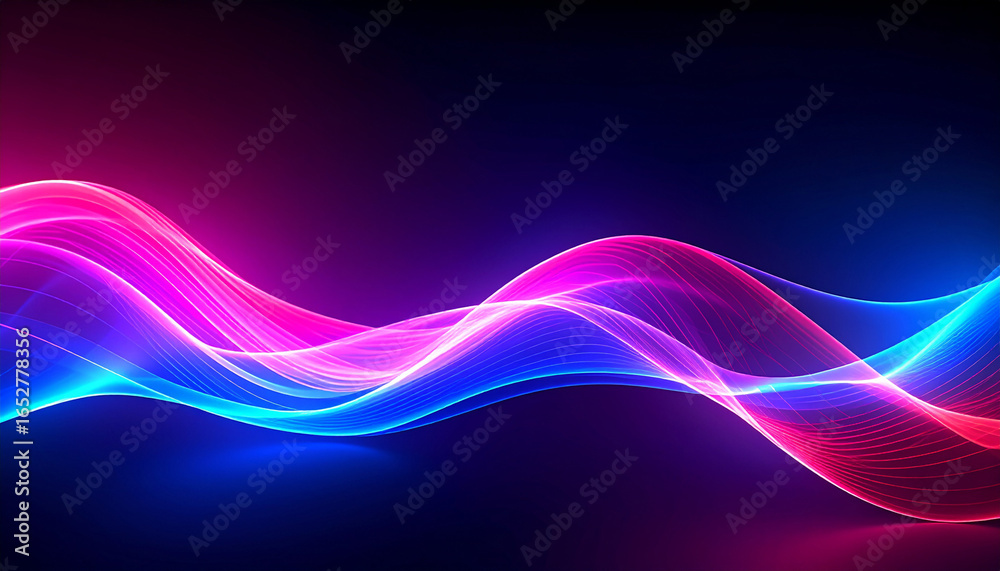 Fototapeta premium Digital wave patterns glowing in dark background