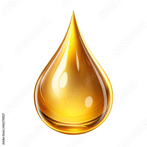 Golden oil drop isolated on black background for essential oil or skincare product marketing