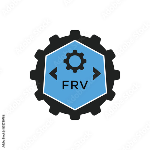FRV Industrial Gear Logo Design – Engineering, Mechanical, and Construction Branding Icon. FRV Letter Logo.
