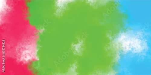 Abstract watercolor background in vibrant colors featuring green blue and red shades with grungy texture perfect for designs