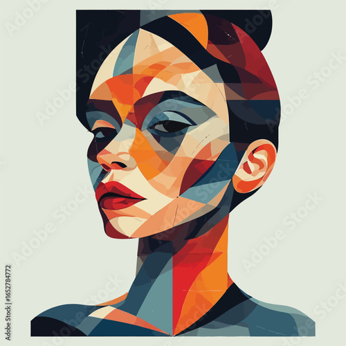 Abstract Geometric Portrait of a Woman in Triangular Mosaic Style