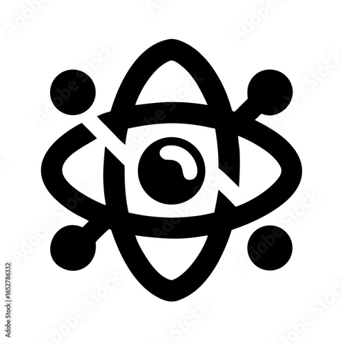 Atomic symbol with orbiting electrons in black silhouette style  