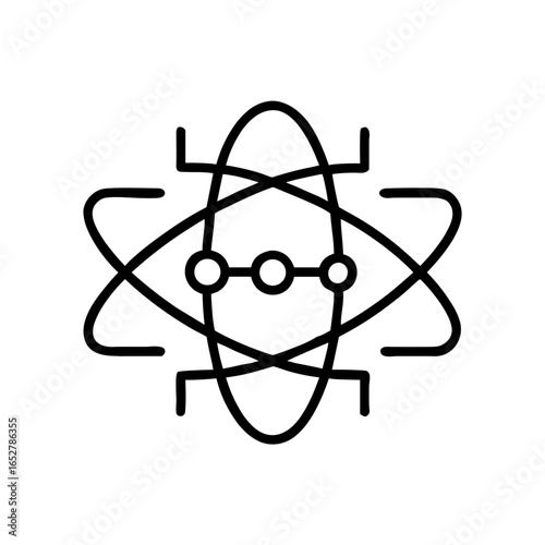 Atomic symbol in minimalist design with clean lines on white background  