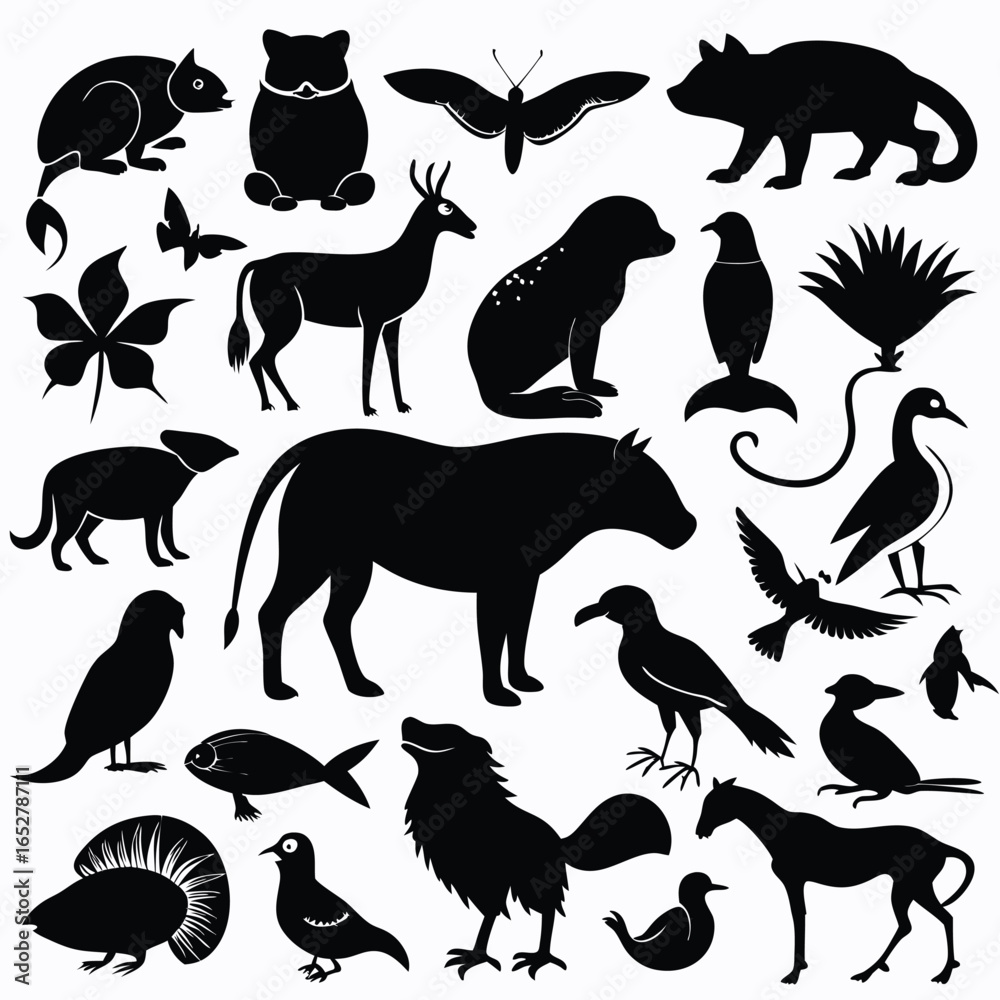 Fototapeta premium Silhouette Animal Collection: Diverse Wildlife Art Prints