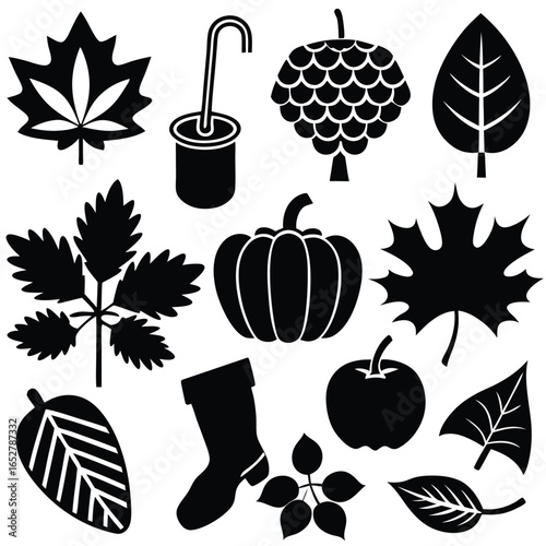 Autumn Icons: Fall Leaves, Pumpkin, and More – Perfect for Seasonal Designs