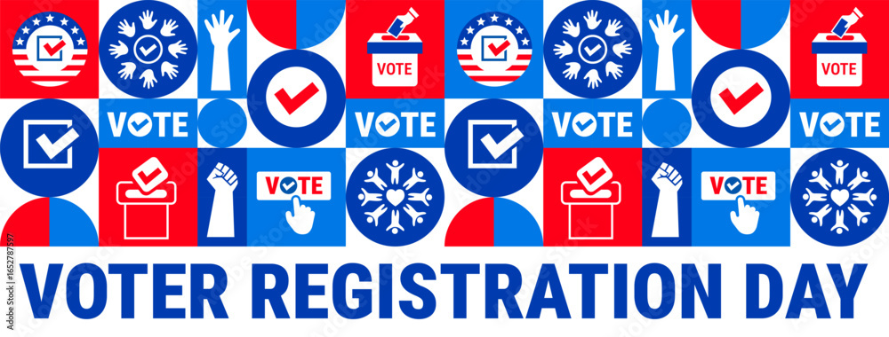 National Voter registration day Geometric shape pattern background, banner, card or poster design template is observed every year during September, to raise awareness about the mission. Vector National Voter registration day Geometric shape pattern background, banner, card or poster design template is observed every year during September, to raise awareness about the mission. Vector