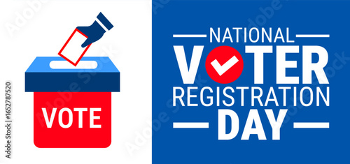 National Voter registration day background, banner, card or poster design template is observed every year during September, to raise awareness about the mission. Vector illustration.