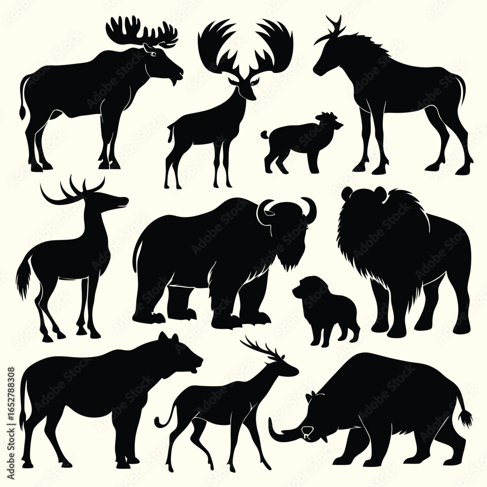 Fototapeta premium Majestic Wildlife Silhouettes: A Collection of Elegant Animal Profiles