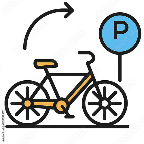 Bicycle with parking sign icon on white background  