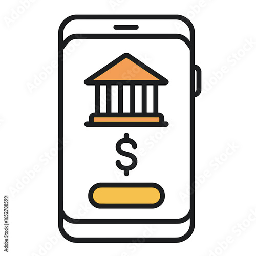 Smartphone displaying bank icon with dollar sign for finance app  