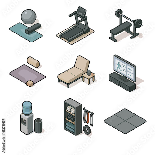 Training nook station zone home gym isometric area stretching icon vector rack