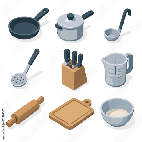 Saucepan spoon cutting slotted cooking icons frying tools icon block cup vector