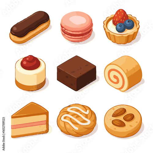 Treats sponge icons pastry almond slice tart icon danish cheesecake sweet brownie