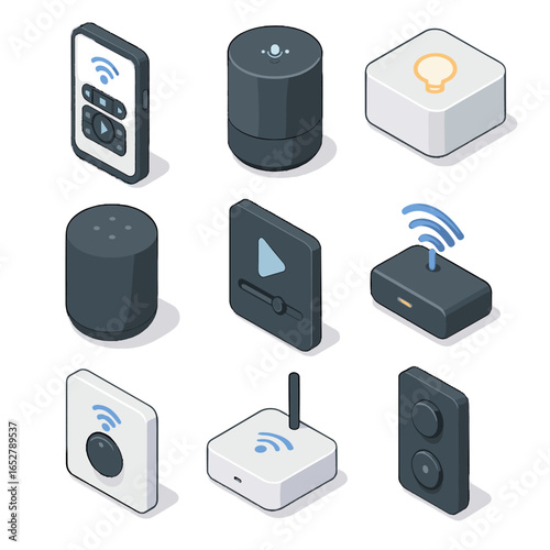 Cinema blaster device vector assistant touch switch icon smart speaker automation
