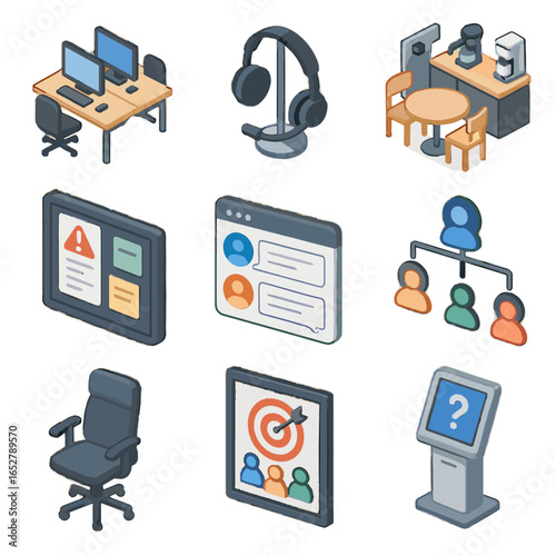 Center chart chair icon it vector support team roles poster screen