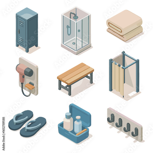 Bath hairdryer vector icon station room changing shower essentials flip locker towel