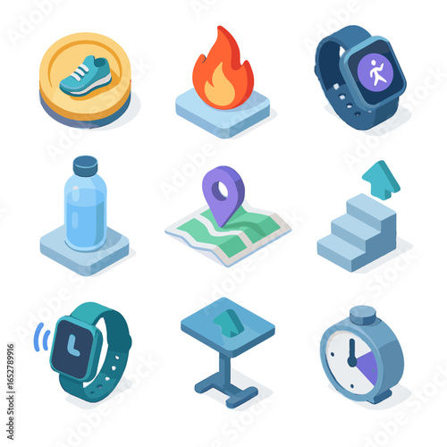 Calories active icon move climbed vector daily floors stand step intake isometric