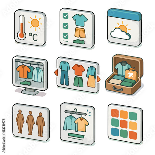 Type pairing clothing temperature isometric icon slider outfit icons widget vector display