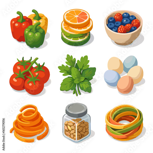 Vector mix tomato slices icon bunch seed nest spiral food colorful citrus