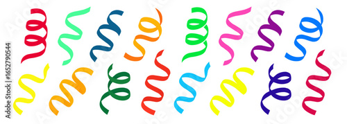Colorful decorative swirls of various shapes and shades on a transparent background