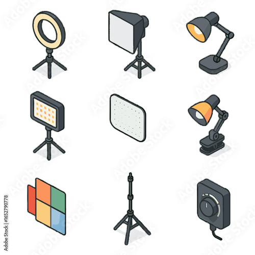 Desk clamp icons lamp tools vector icon lighting led brightness color light