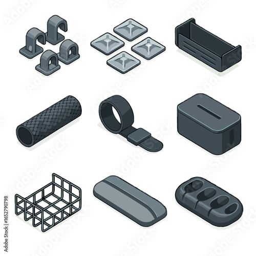 Braided sleeve cable magnetic clips management strap icon cord mounts vector icons