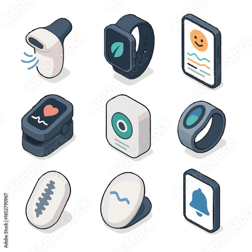 Wellness device monitor stress tech icons pulse ring app air icon posture