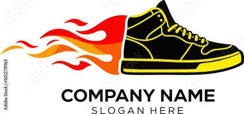 Burning Sneaker for Company Name Slogan Here isolated PNG with Transparent Background
