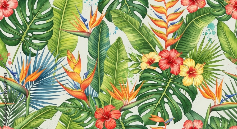 Naklejka premium High-Resolution Tropical Watercolor Leaves Seamless Pattern For Modern Textile Designs