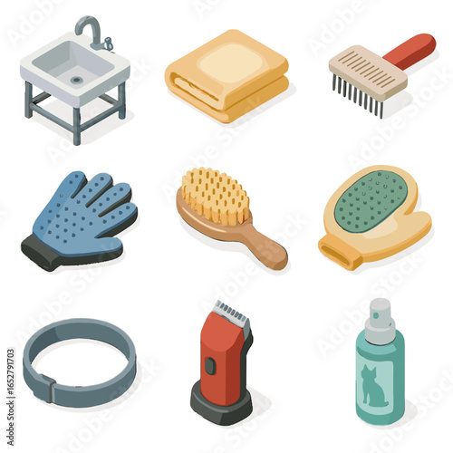 Removal cat sink glove vector icon soft spray fur calming grooming tools