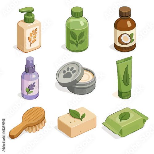Paw pack oil wipe icons tin icon rinse oatmeal grooming vector natural