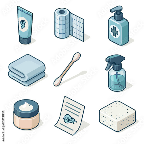Cream cotton soap sheet aftercare tattoo jar vector towel swab icons clean