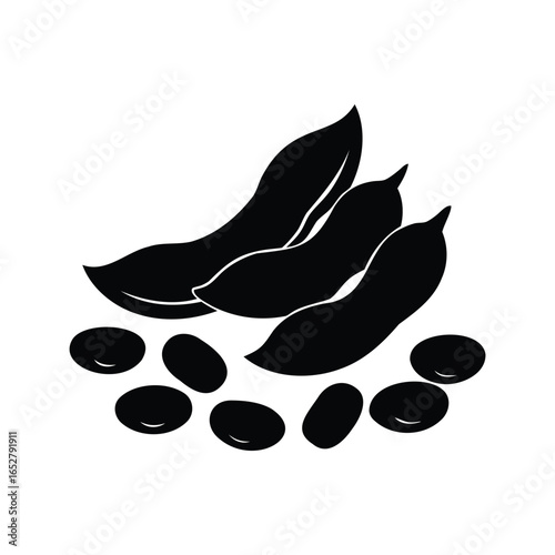 Black and white graphic silhouette of soy pods and beans for decoration