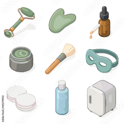 Jar toner vector skincare icons clay spa cotton facial icon jade dropper