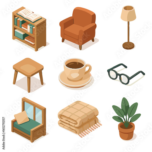 Lounge plant vector reading books floor book teacup cozy armchair icon side