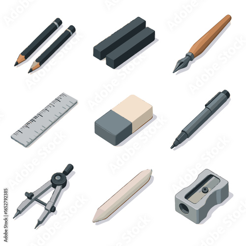 Block tools charcoal icon blending compass liner vector art icons graphite eraser