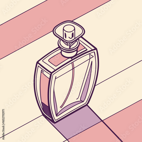 Elegant glass perfume bottle with a decorative cap illustrated in a clean graphic line art style.