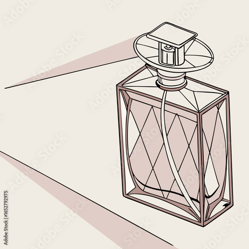 Elegant geometric perfume bottle with a faceted diamond pattern a line art illustration.