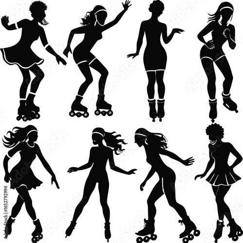 Roller Skating Silhouettes: Eight Elegant Female Poses