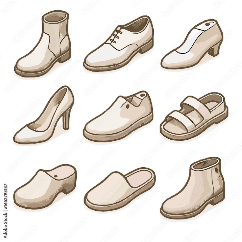 Fototapeta premium Mold clog footwear sole isometric ankle sneaker base outline icon leather icons