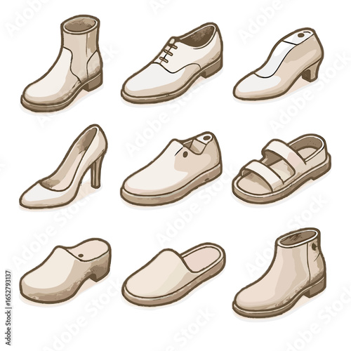 Mold clog footwear sole isometric ankle sneaker base outline icon leather icons