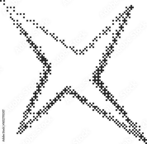 Irregular bitmap star shape. Abstract random spiky spark with geometric funky flashes and rays. Y2k retro sparkle