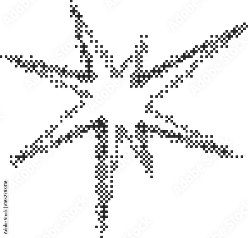 Irregular bitmap star shape. Abstract random spiky spark with geometric funky flashes and rays. Y2k retro sparkle