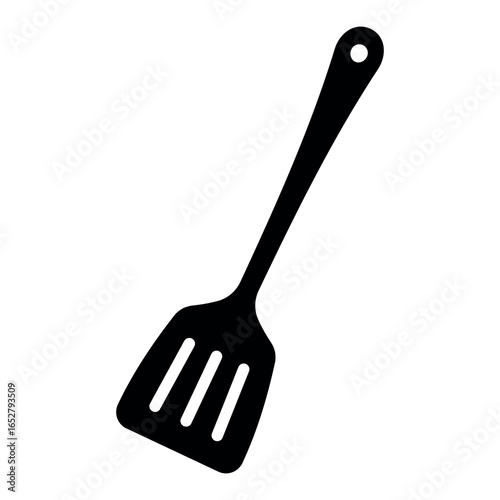 Illustration showing a black icon of kitchen utensils with a handle on a white background